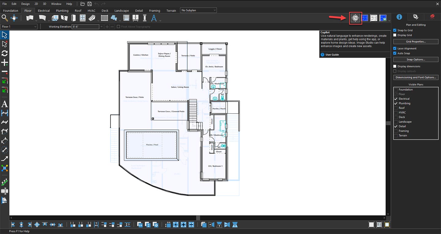 Copilot icon in the Home Design application toolbar