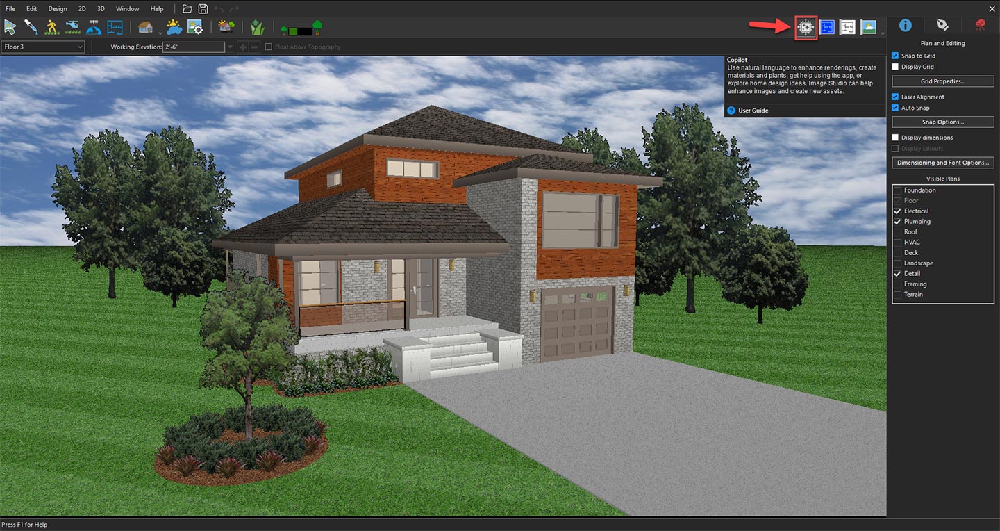 Copilot icon in the Home Design application toolbar