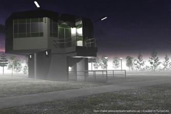 Nighttime Bunker Tower 3D CAD Model & Rendering