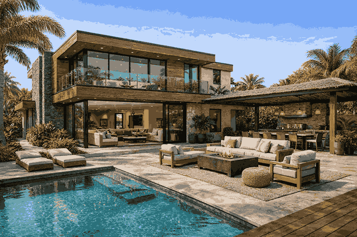 Home rendered with a Tropical Resort material finish